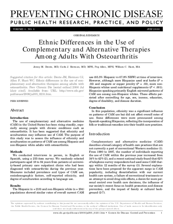 (PDF) Ethnic Differences in the Use of Complementary and Alternative ...