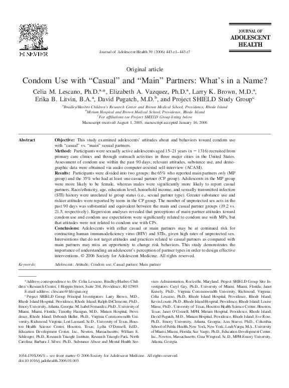 (PDF) Condom Use with “Casual” and “Main” Partners: What’s in a Name?
