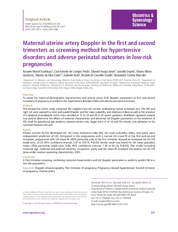 (PDF) Maternal uterine artery Doppler in the first and second ...