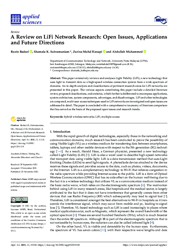 (PDF) A Review on LiFi Network Research: Open Issues, Applications and ...