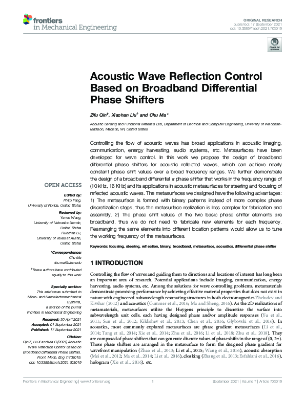 (PDF) Acoustic Wave Reflection Control Based on Broadband Differential ...