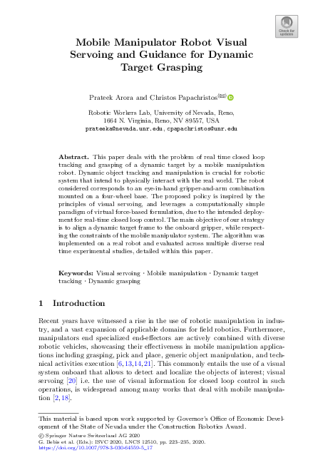 (PDF) Mobile Manipulator Robot Visual Servoing and Guidance for Dynamic ...