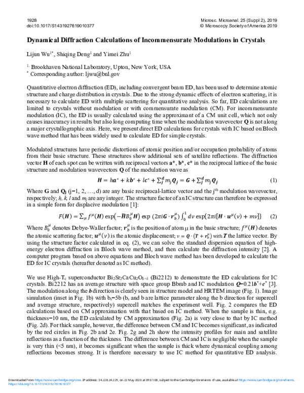 (PDF) Dynamical Diffraction Calculations of Incommensurate Modulations ...