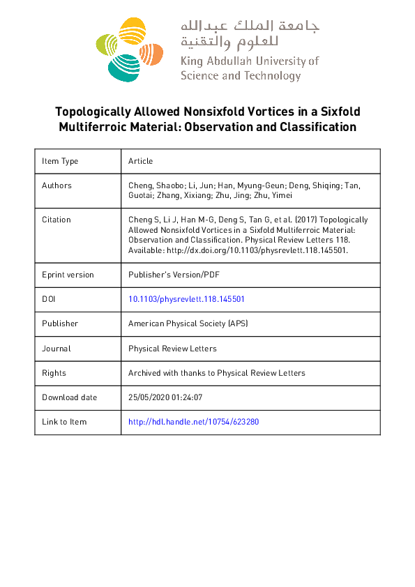 (PDF) Topologically Allowed Nonsixfold Vortices in a Sixfold ...