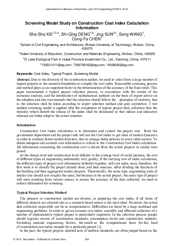 (PDF) Screening Model Study on Construction Cost Index Calculation ...