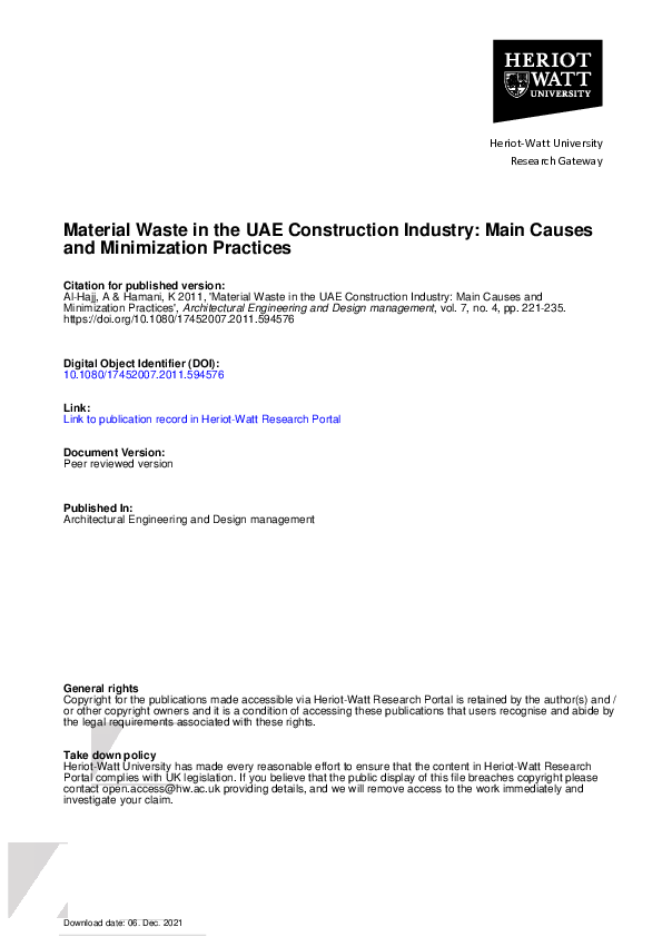 (PDF) Material Waste in the UAE Construction Industry: Main Causes and ...