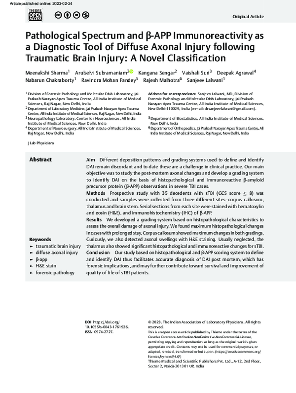(PDF) Pathological Spectrum and β-APP Immunoreactivity as a Diagnostic ...