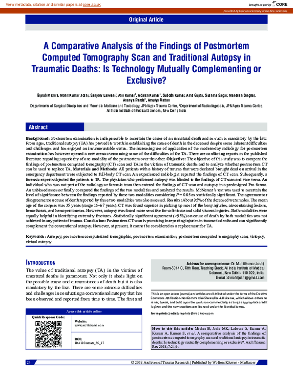 (PDF) A comparative analysis of the findings of postmortem computed ...