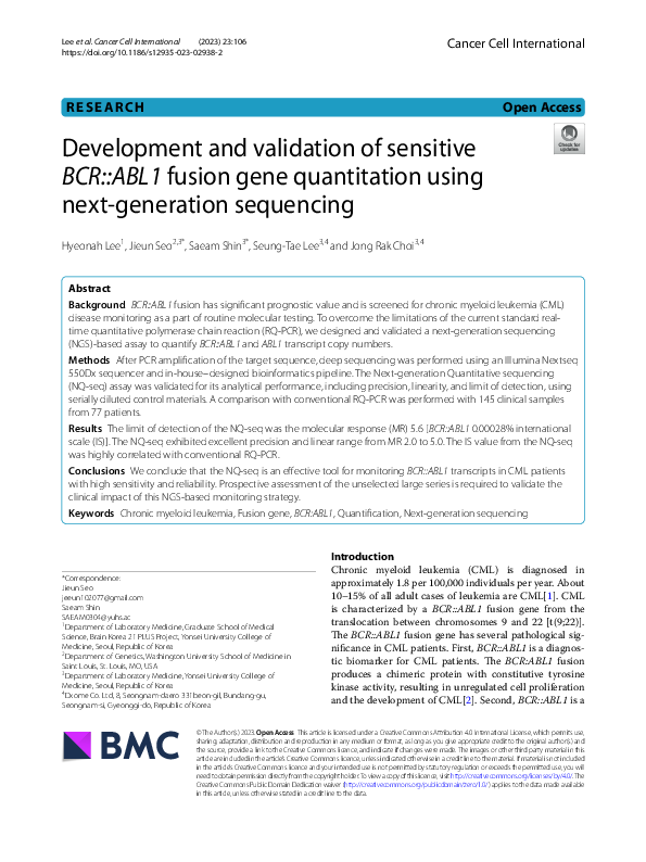 (PDF) Development and validation of sensitive BCR::ABL1 fusion gene ...