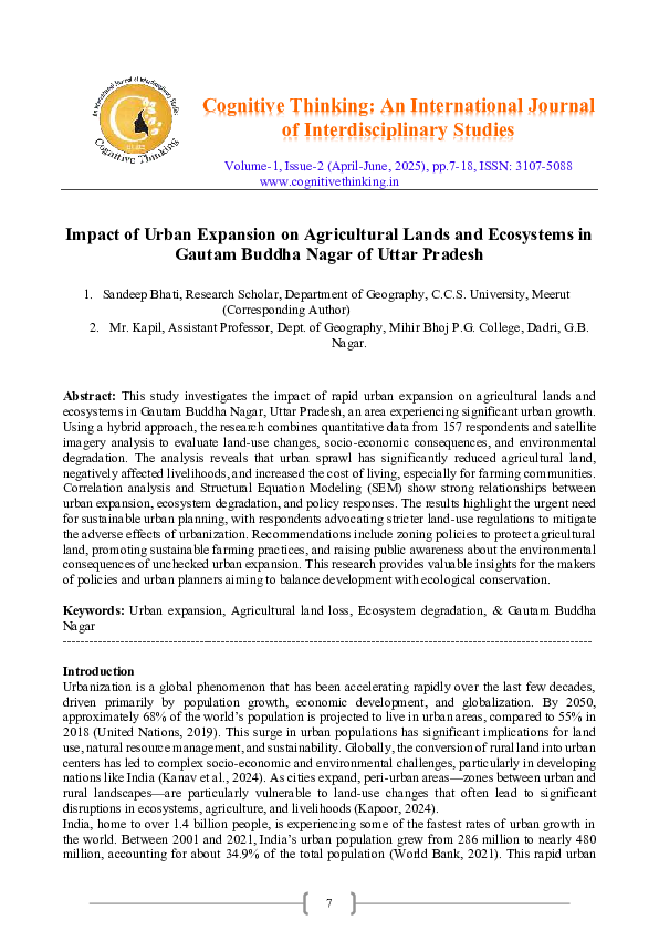 (PDF) Impact of Urban Expansion on Agricultural Lands and Ecosystems in ...