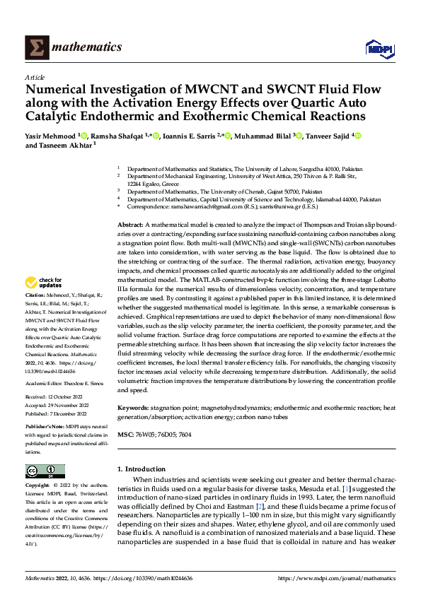 (PDF) Numerical Investigation of MWCNT and SWCNT Fluid Flow along with ...