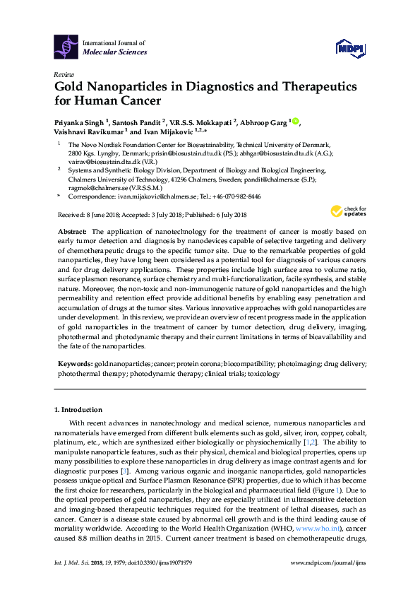 (PDF) Gold Nanoparticles in Diagnostics and Therapeutics for Human Cancer