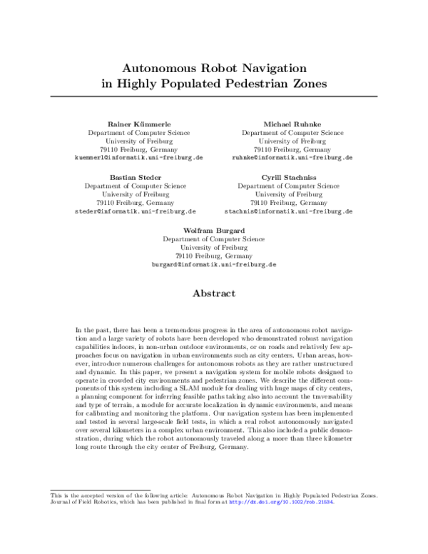(PDF) Autonomous Robot Navigation in Highly Populated Pedestrian Zones