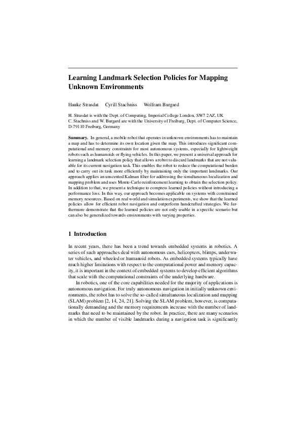(PDF) Learning Landmark Selection Policies for Mapping Unknown Environments