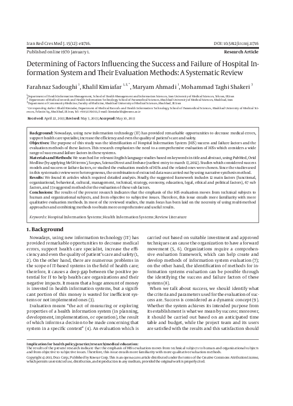 (PDF) Determining of factors influencing the success and failure of ...