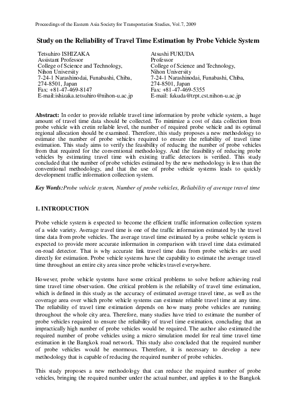 (PDF) Study on the Reliability of Travel Time Estimation by Probe ...