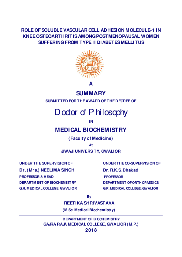 (PDF) Role of Soluble Vascular Cell Adhesion MOLECULE-1 in Knee ...