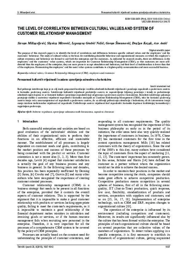 (PDF) The level of correlation between cultural values and system of ...