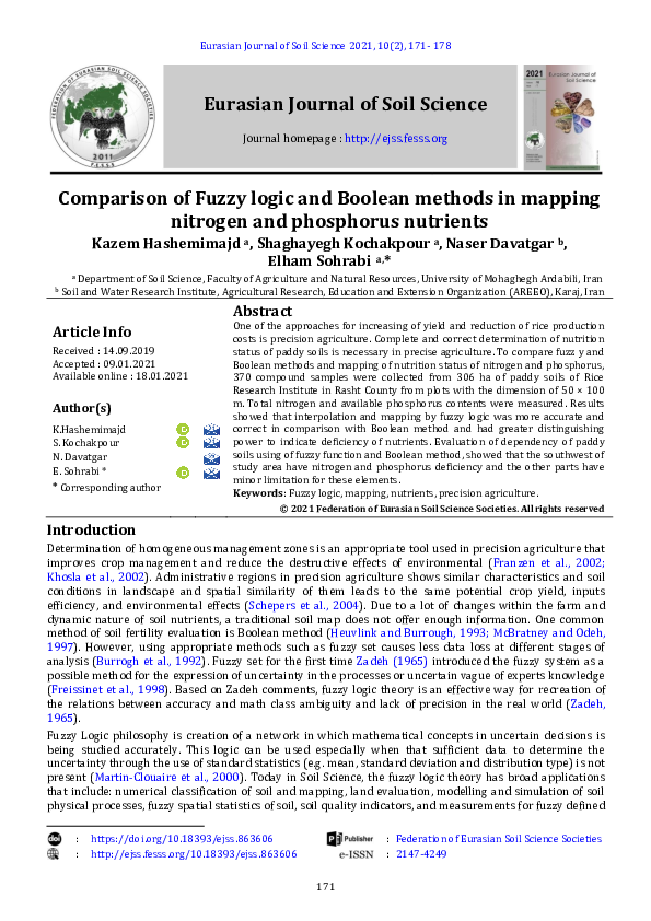 (PDF) Comparison of Fuzzy logic and Boolean methods in mapping nitrogen ...