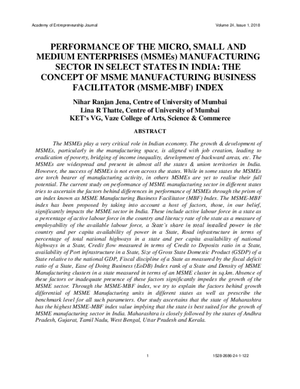 (PDF) Performance Of The Micro, Small & Medium Enterprises (Msmes ...