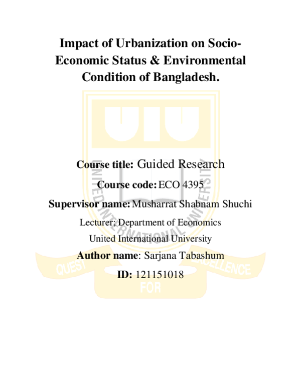 (PDF) Impact of Urbanization on Socio