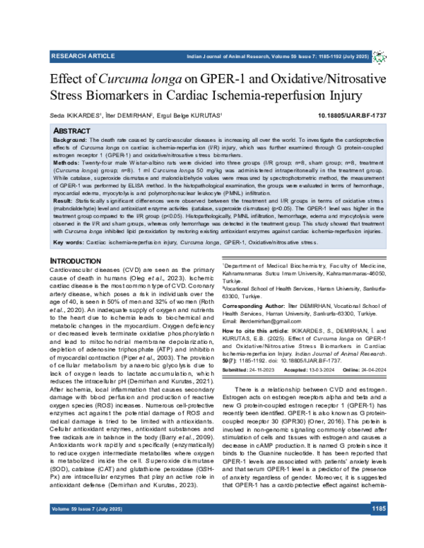 (PDF) Effect of Curcuma longa on GPER-1 and Oxidative/Nitrosative ...