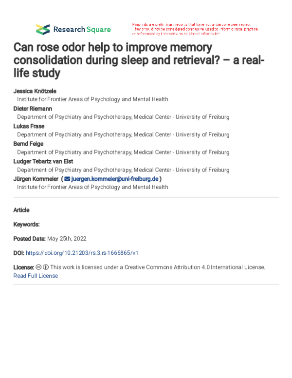 (PDF) Can rose odor help to improve memory consolidation during sleep ...