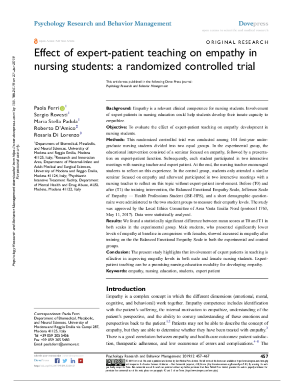 (PDF) Empathy training in medical students – a randomized controlled trial