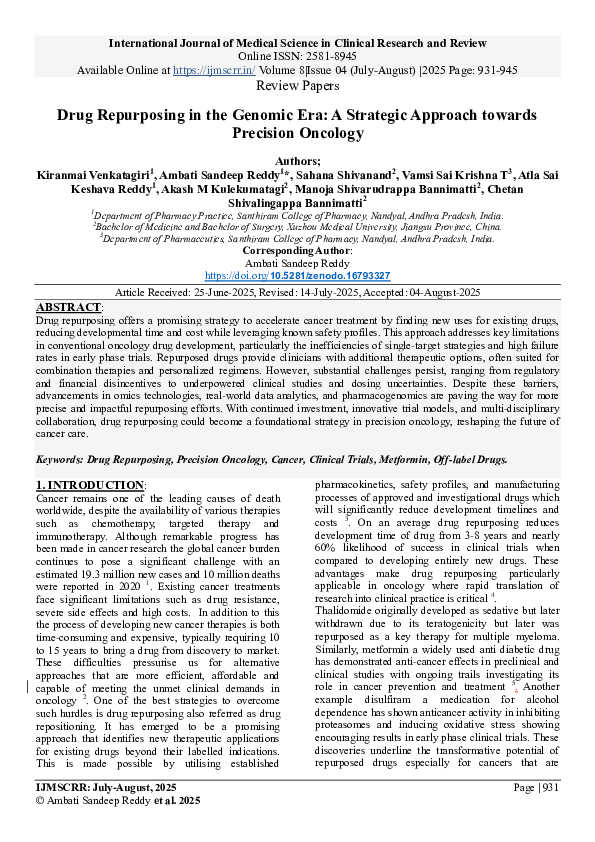 (PDF) Drug Repurposing in the Genomic Era: A Strategic Approach towards ...