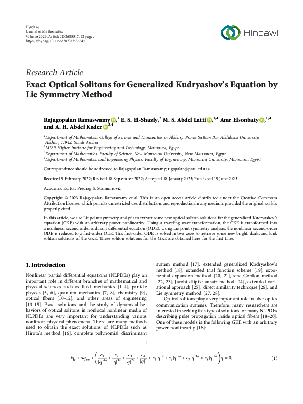 (PDF) Exact Optical Solitons for Generalized Kudryashov’s Equation by ...