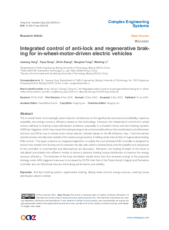 (PDF) Integrated control of anti-lock and regenerative braking for in ...
