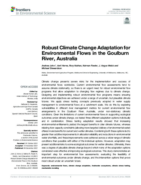 (PDF) Robust Climate Change Adaptation for Environmental Flows in the ...