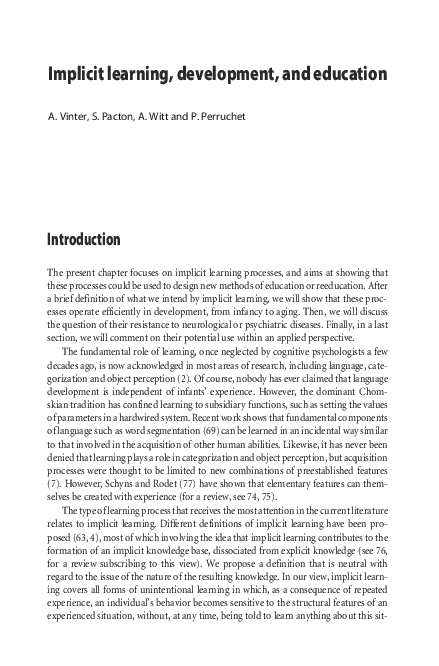 (PDF) Implicit learning, development, and education
