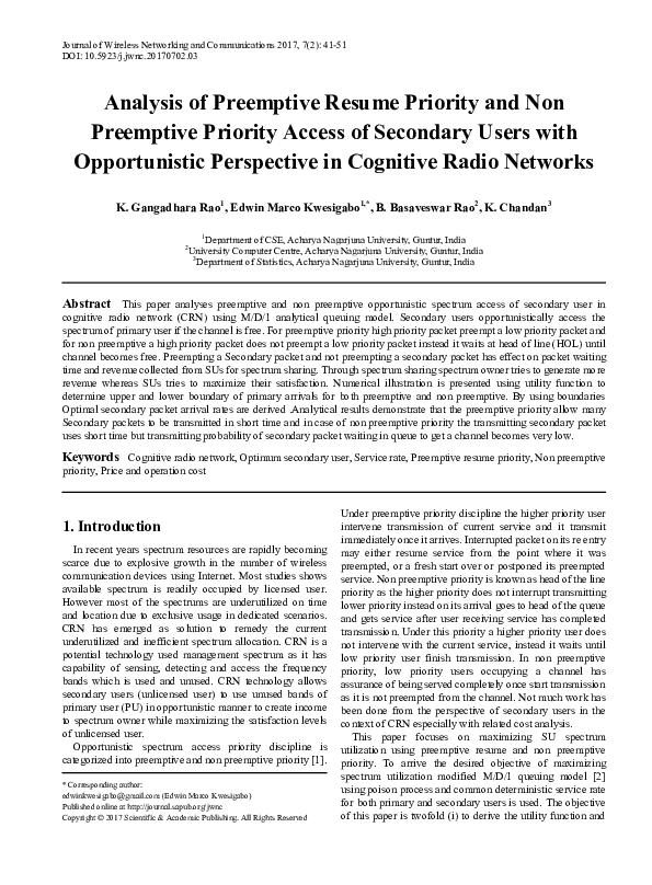 (PDF) Analysis of Preemptive Resume Priority and Non Preemptive ...