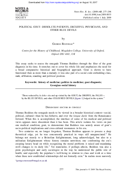 (PDF) Political gout: dissolute patients, deceitful physicians, and ...