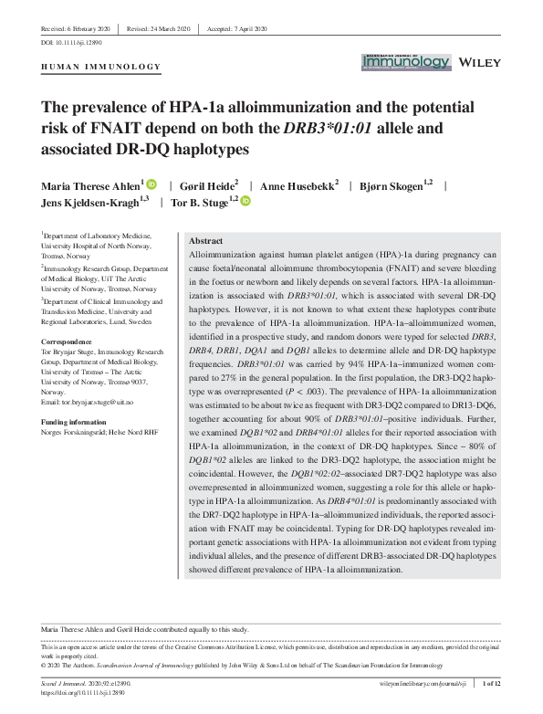 (PDF) The prevalence of HPA‐1a alloimmunization and the potential risk ...
