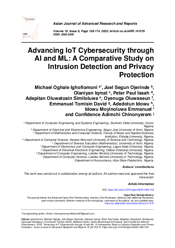 (PDF) Advancing IoT Cybersecurity through AI and ML: A Comparative ...