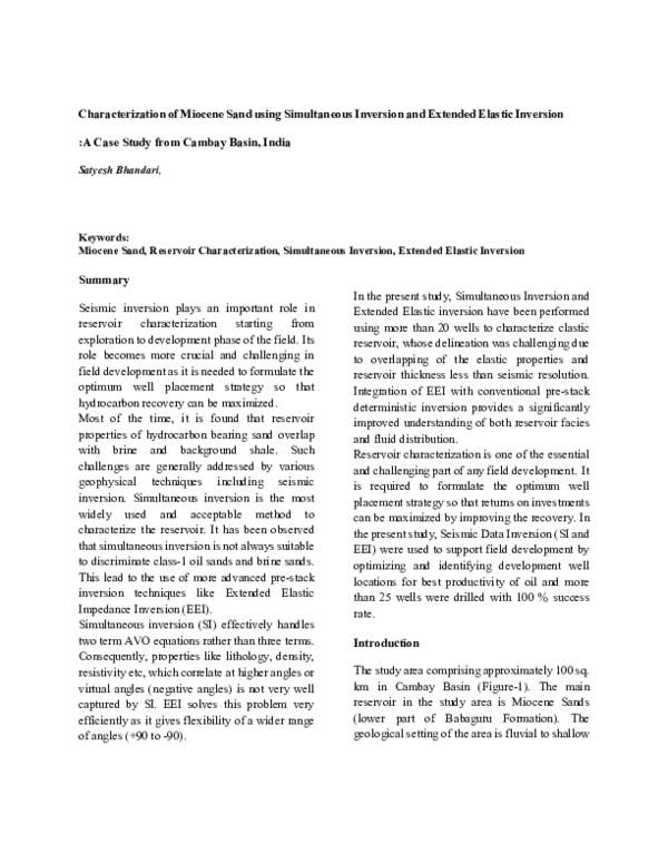 (PDF) Characterization of Miocene Sand using Simultaneous Inversion and ...