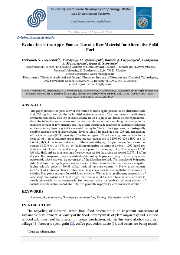 (PDF) Evaluation of the Apple Pomace Use as a Raw Material for ...