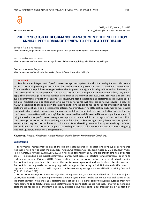 (PDF) Public Sector Performance Management: The Shift from Annual ...