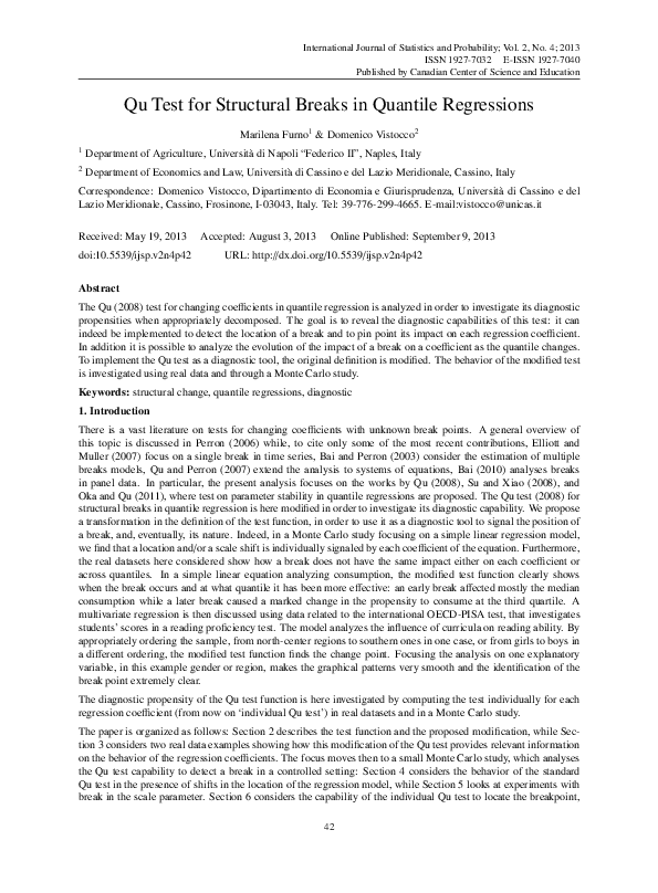 (PDF) Qu Test for Structural Breaks in Quantile Regressions