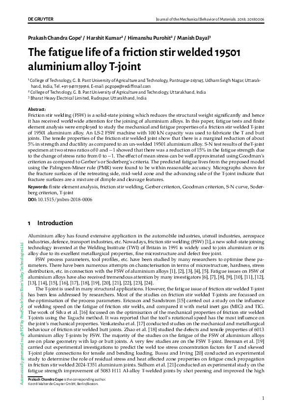 (PDF) The fatigue life of a friction stir welded 19501 aluminium alloy ...