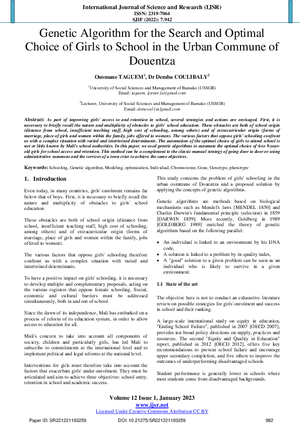(PDF) Genetic Algorithm for the Search and Optimal Choice of Girls to ...