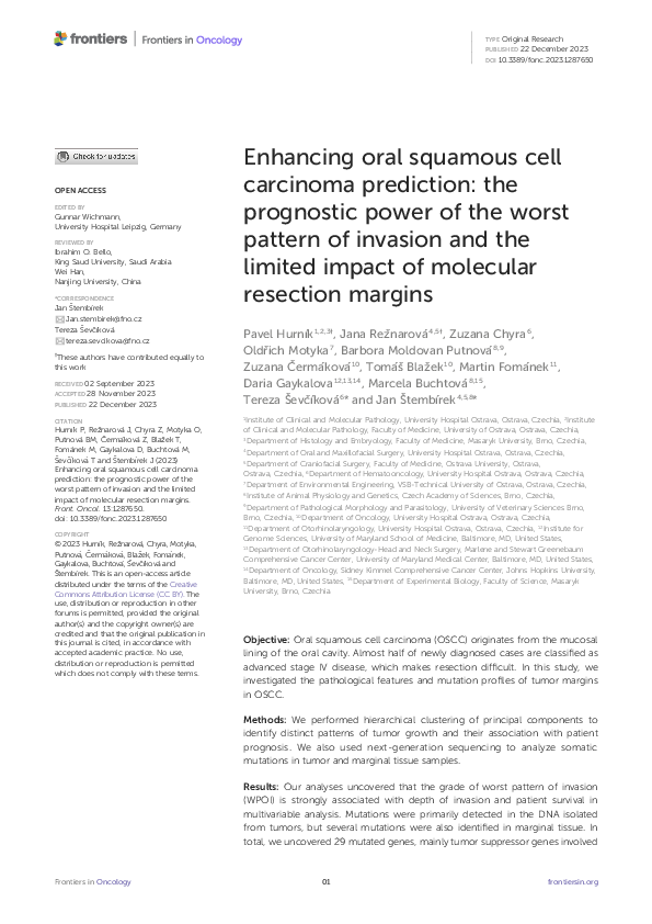 (PDF) Enhancing oral squamous cell carcinoma prediction: the prognostic ...