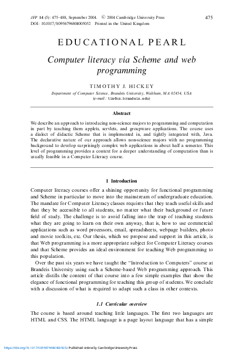 (PDF) Computer literacy via Scheme and web programming