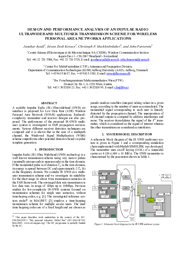 (PDF) Design and performance analysis of an Impulse Radio Ultrawideband ...