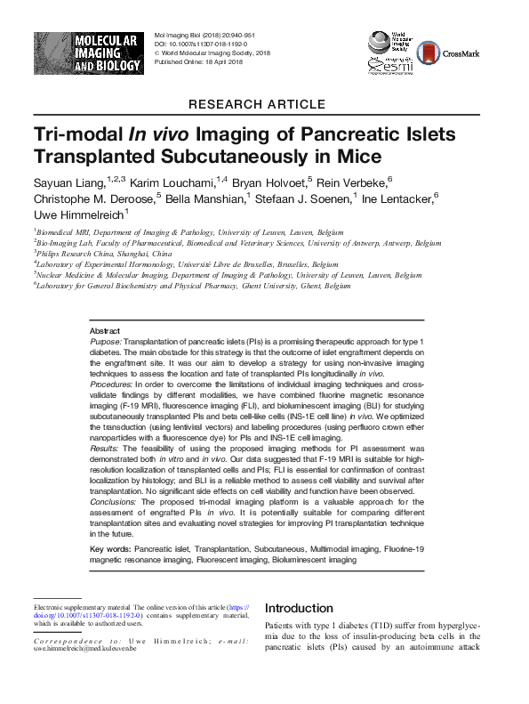 (PDF) Tri-modal In vivo Imaging of Pancreatic Islets Transplanted ...