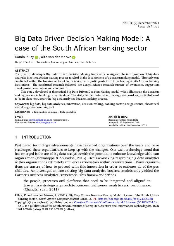 (PDF) Big Data Driven Decision Making Model: A case of the South ...