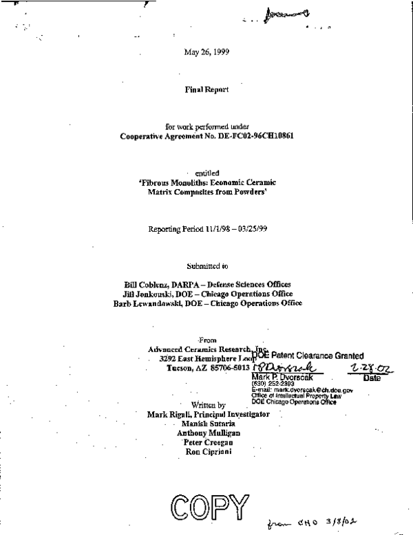 (PDF) Fibrous monoliths: Economic ceramic matrix composites from ...