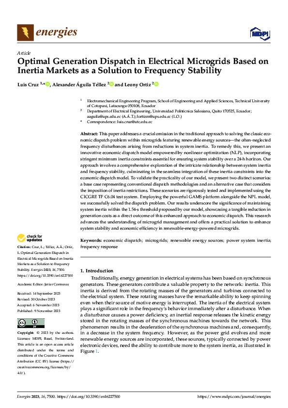 (PDF) Optimal Generation Dispatch in Electrical Microgrids Based on ...